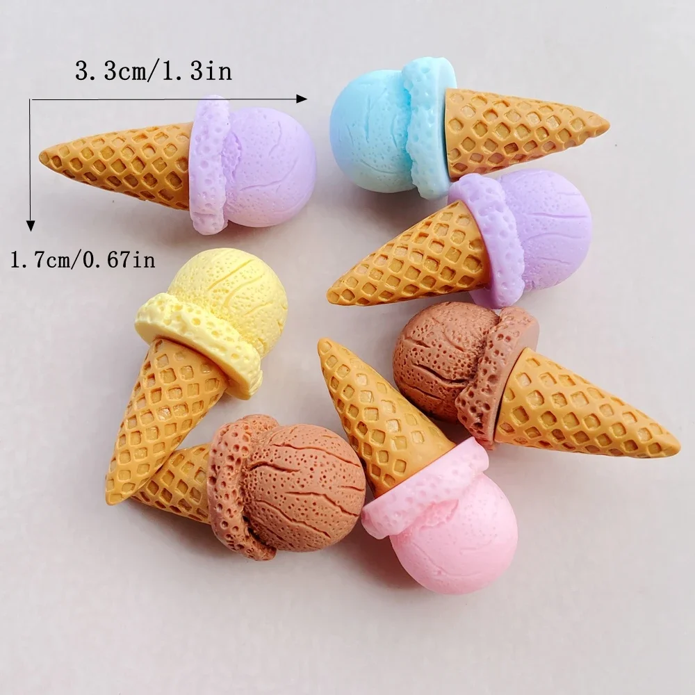 6Pcs Cute Colorful 3D Ice Cream Series Flat Back Resin Cabochons Scrapbooking DIY Craft Decoration Accessorie