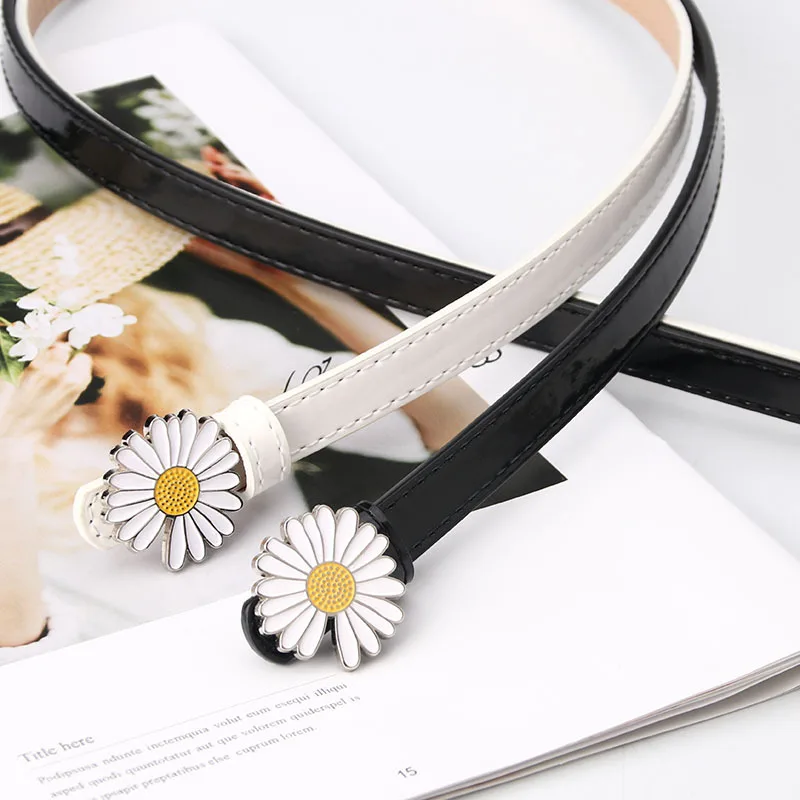 

Korean Casual Sweater Dress Decorative Thin Belt Versatile Belts Ladies Daisy Fashion Patent Leather Belt