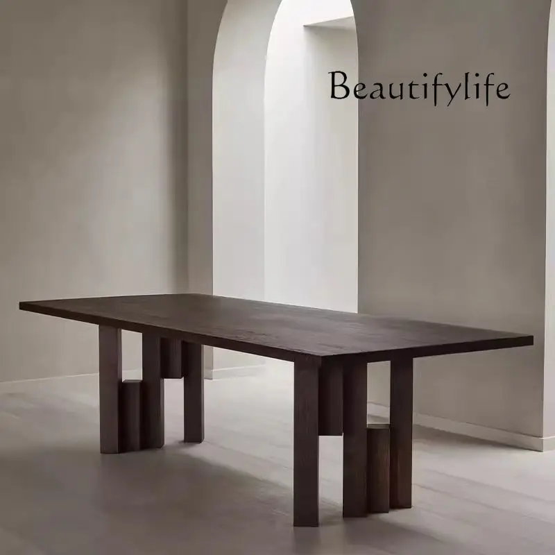 

All solid wood dining table French retro desk simple living room negotiation long desk log workbench