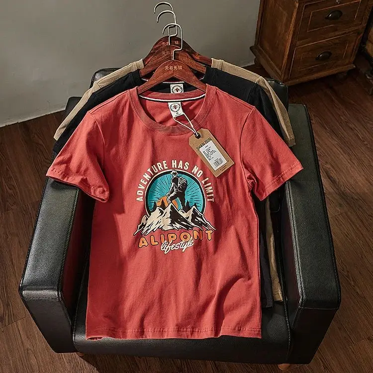 

Летняя новинка: Американский ретро-футболка с принтом, приталенная, молодежная, стильная, повседневная одежда