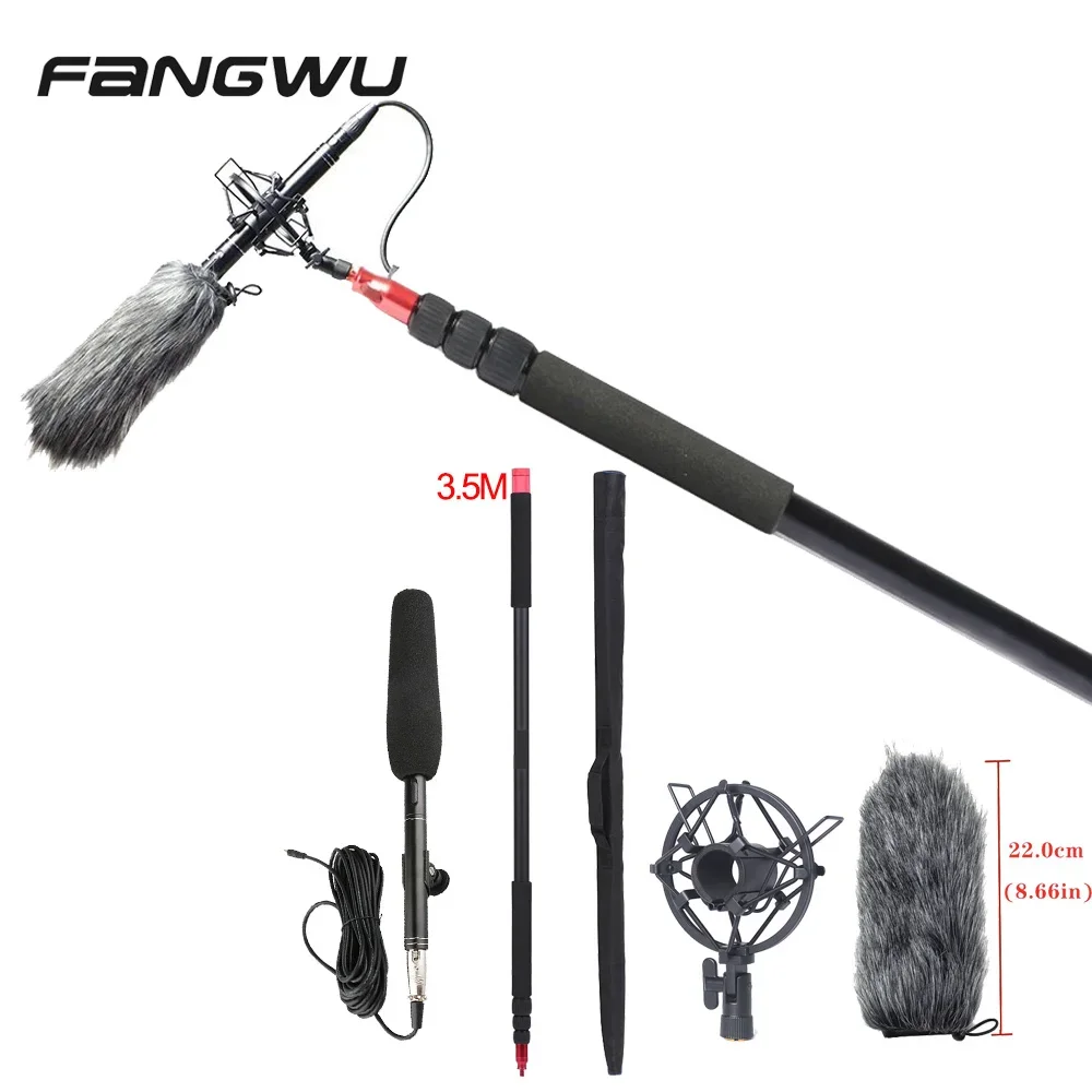 

Metal Interview Microphone Shock Mount with Deadcat 3.5 Meter Pole Rod Set for Film