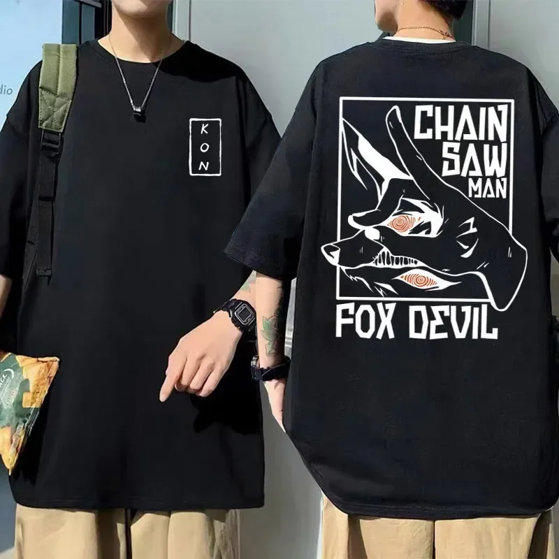 Anime Chainsaw Man Hayakawa Aki Fox Devil Kon Print Tshirt Men Soft Cotton T-shirts Men Women T Shirt Streetwear