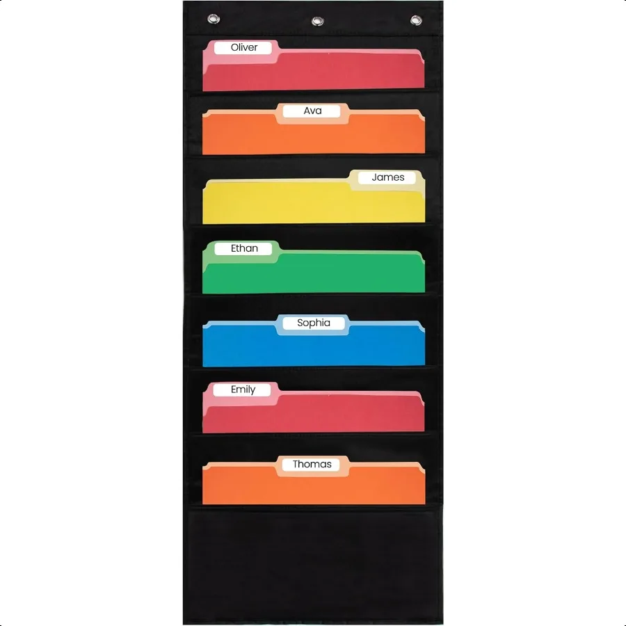 7 Pocket File Pocket Chart Black Tall Versatile Wall Hanging File Folder Organizer for Classroom Office Home and More Wall Fold