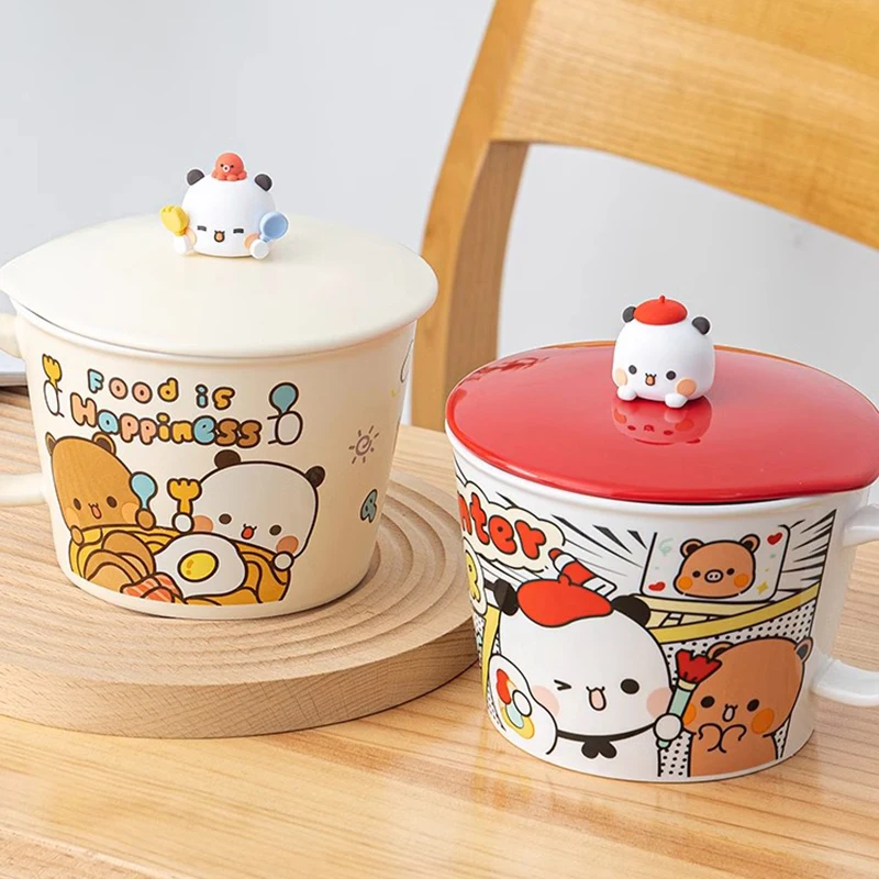 

Panda One Er Bubu Instant Noodle Bowl With Lid And Handle Student Dormitory Ceramic Instant Noodle Bowl Canteen Rice Bowl Soup