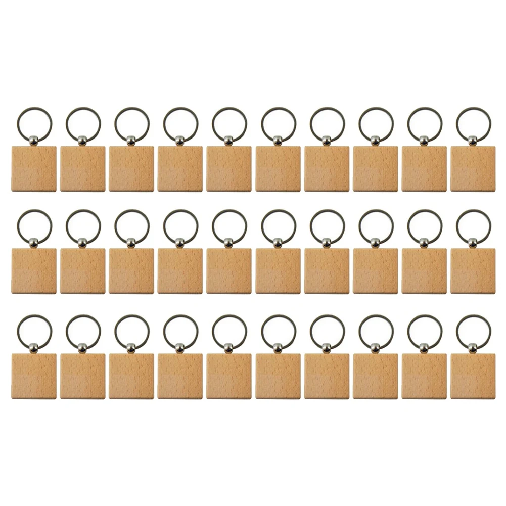 

30Pcs Blank Square -Shaped Wooden Keychain DIY Wood Keychains Key Tags DIY Gifts