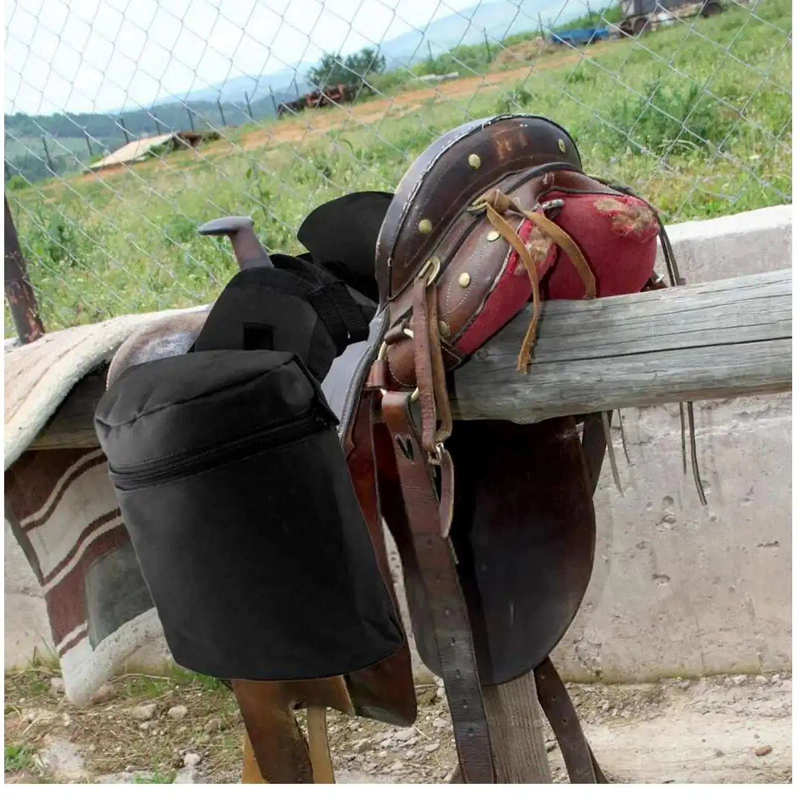 Bolsas de sillín de Trail Riding, bolso de cuerno de tela Oxford versátil, Pommel de bolsillo, Combo de café