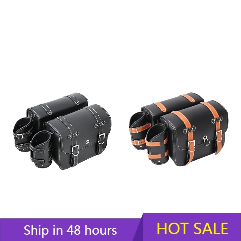 

POWER LEAPWholesale Best Classic Leather Motorcycle Side Bags with Holder for Cruiser Bikes Retro Style 45L