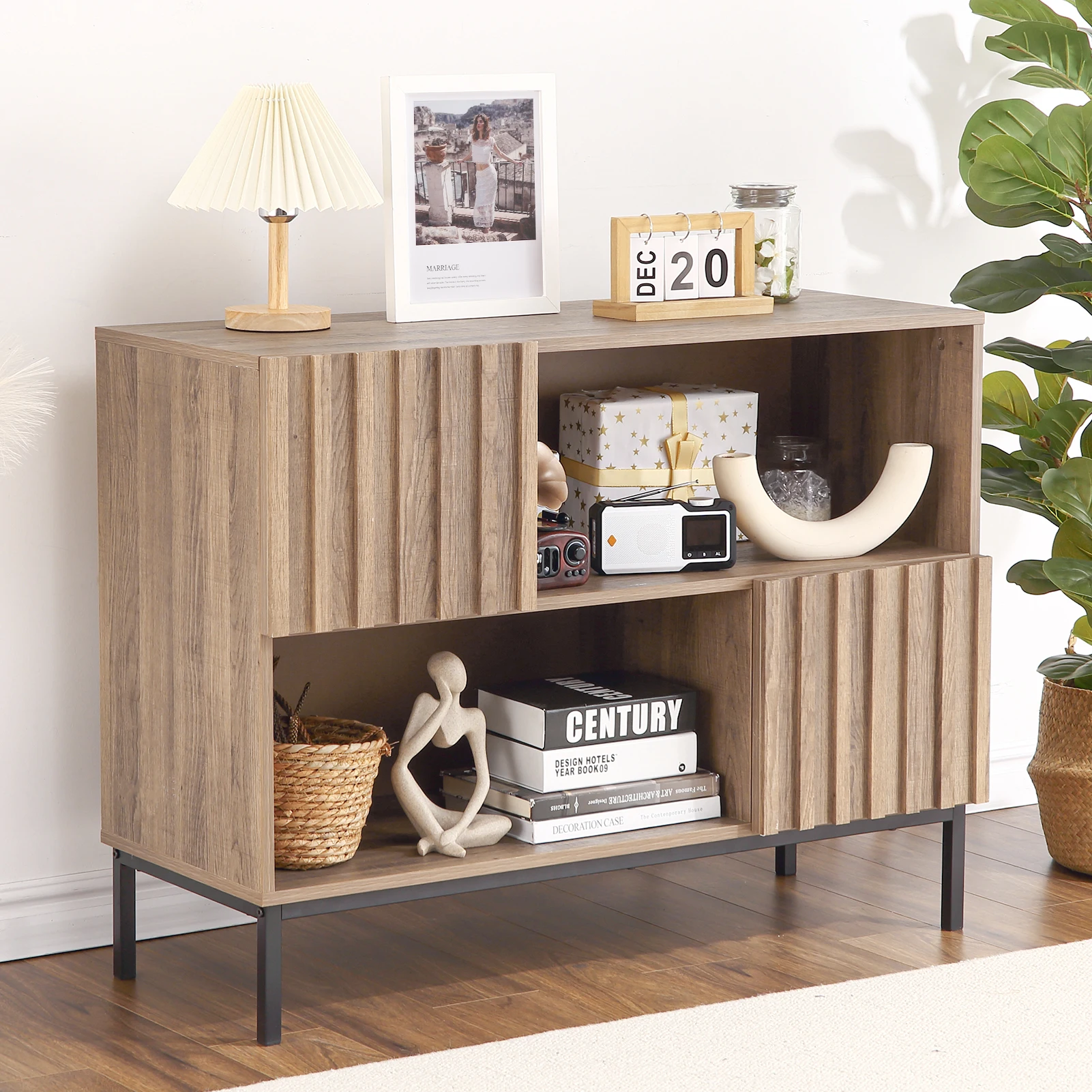 Modern Farmhouse Buffet Storage Cabinet,Entryway Table,Console Table Behind Couch Table with Display Shelf and Metal Legs