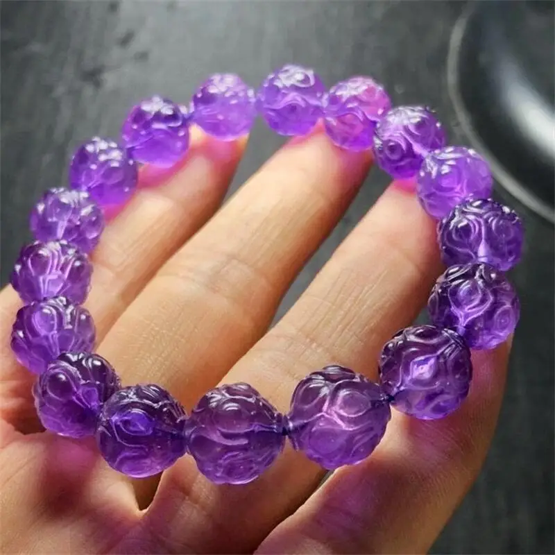 Natural Amethyst Lotus Bracelet Charm Crystal Fashion Bracelet Women And Men Yoga Healing Jewelry Gift 12mm