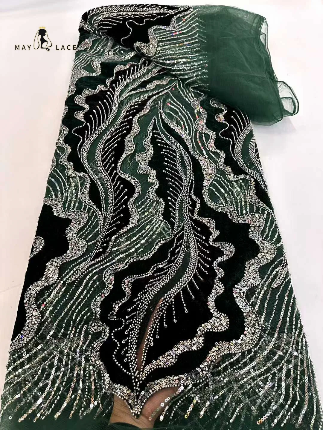 

African Groom 5 Yards Embroidered 2026 Tulle Velvet Lace Fabric with Mesh Sequins Nigerian Wedding Party Dress Sewing Material