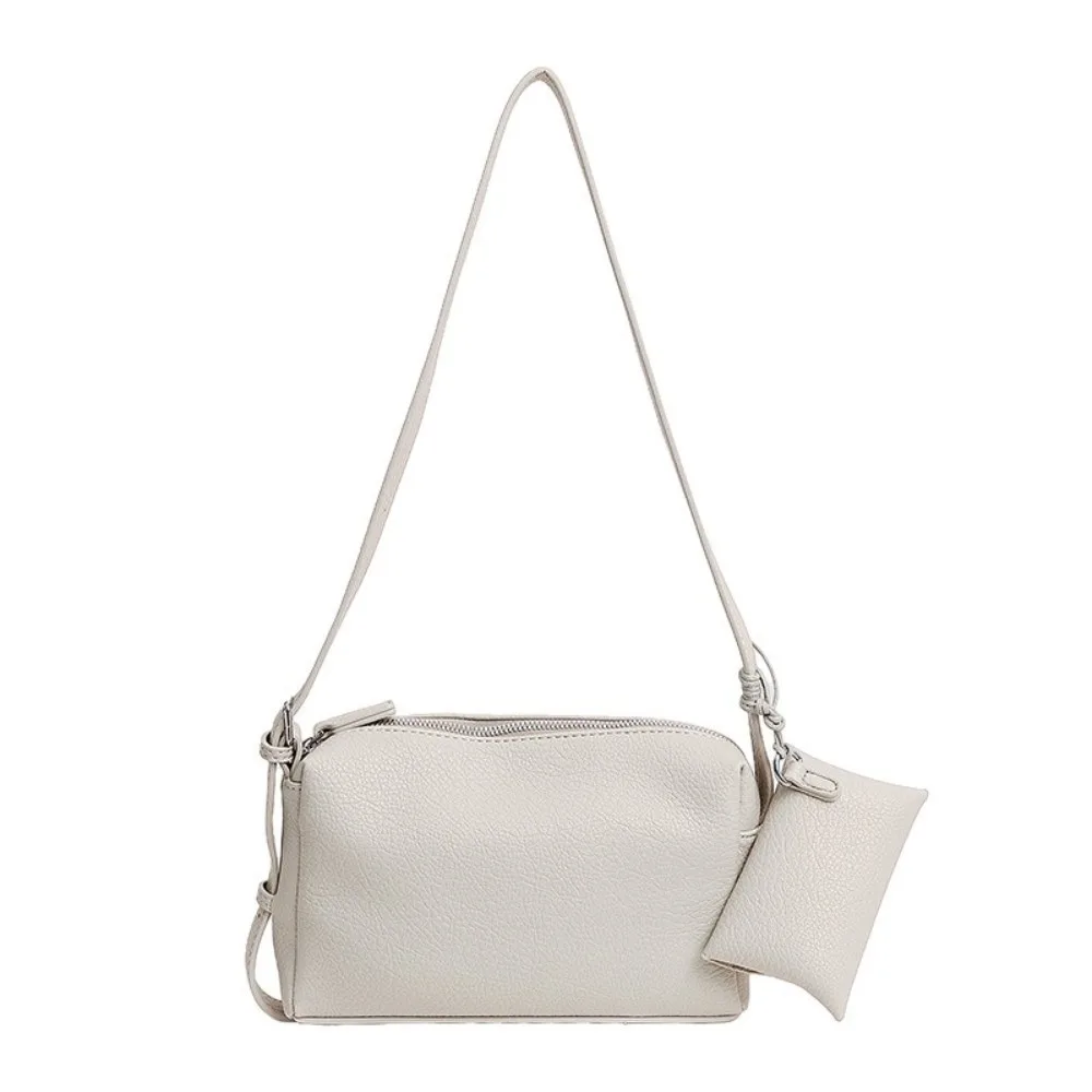 

Trendy Simple Soild Color Boston Bag Korean Versatile Soft Leather Crossbody Bag With Small Bag Zipper Women's Handbags Girls