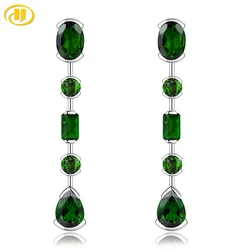 Natural Chrome Diopside Sterling Silver Drop Earrings 3.5 Carats Genuine Gemstone Exquisite Top Quality Women Birthday Gifts