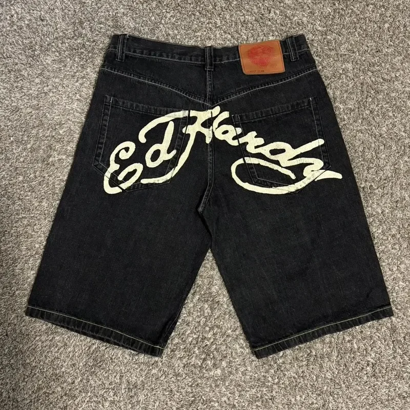 Jeans Versátil de Moda Americana para Homens e Mulheres, Calça Casual Retro Lavada de Cintura Alta Y2K, Shorts Jeans Grandes, Harajuku, 2019