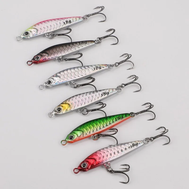 12 señuelos metálicos de spinning para pesca en mar, 10g/14g/18g/22g, para trolling, jigging, wobbler, con cubierta láser, Drager SinKing Pencil