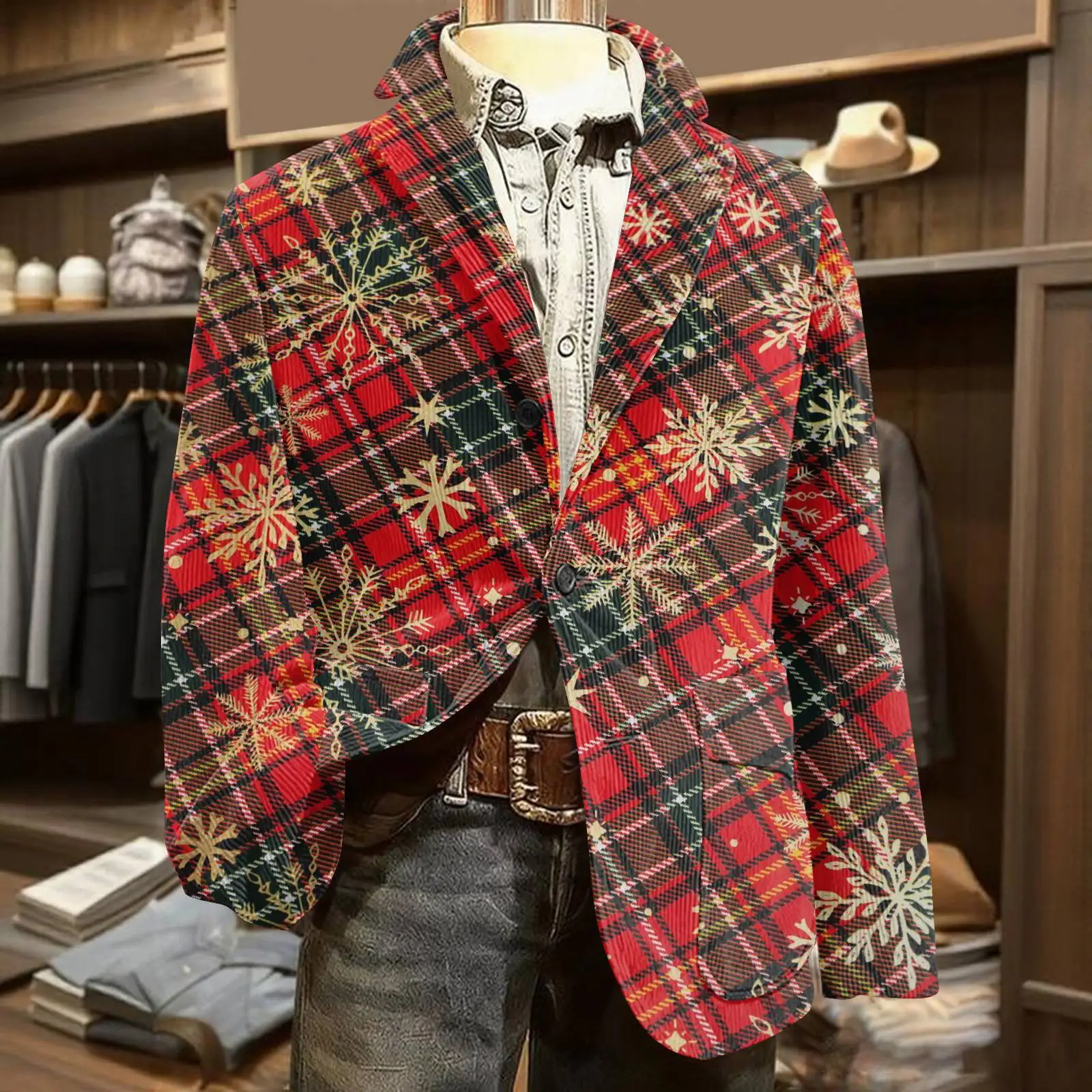 

Christmas Themed Suit Jacket Printed Autumn Winter Coat Comfortable Cardigan With Buttons Stylish Casual Suitable For Commuting