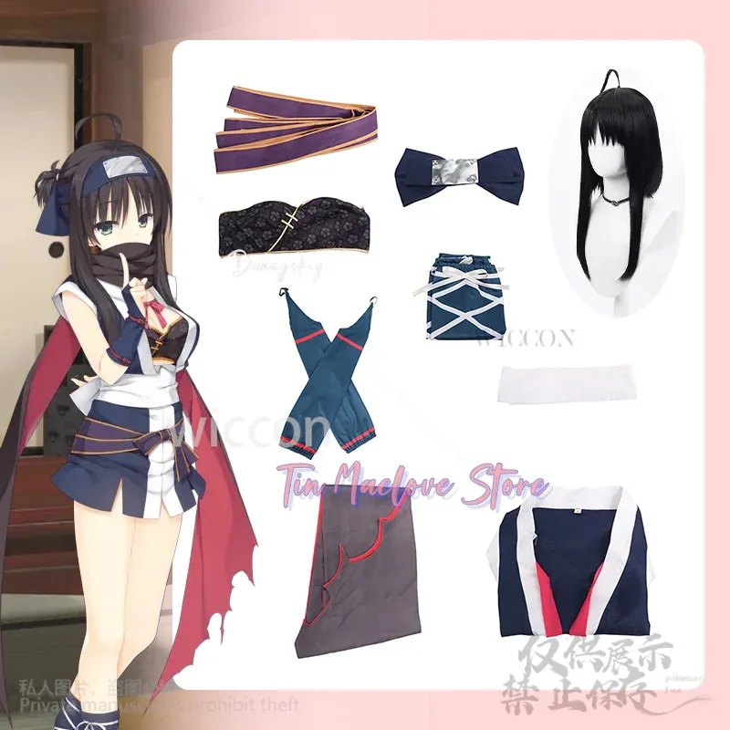 

a7d@Galgame Senren*Banka Cosplay Hitachi Mako Jirai Kei Sexy Girls Japanese Ninja Uniform Tube Dress Lolita Wig For Woman Custom