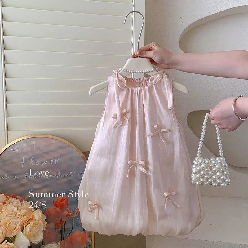 Meninas Princesa Vestido Moda Doce Verão New Pod Vestidos Crianças Bow Sundress Crianças Bud Dress Vestido de festa 2-10 anos