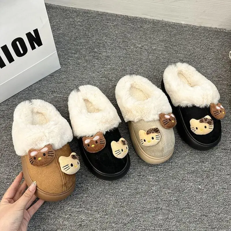 

Anime Hello Kitty Plush Slippers Women Cotton Slipper Y2K Winter Slippers Girls Outdoors Thick Soled Shoes Cute Warm Home Shoes