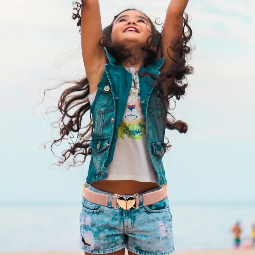 Children Stretch Love Heart Buckle Waist Strap Waist Belts Elastic Belts Decorative Waistband