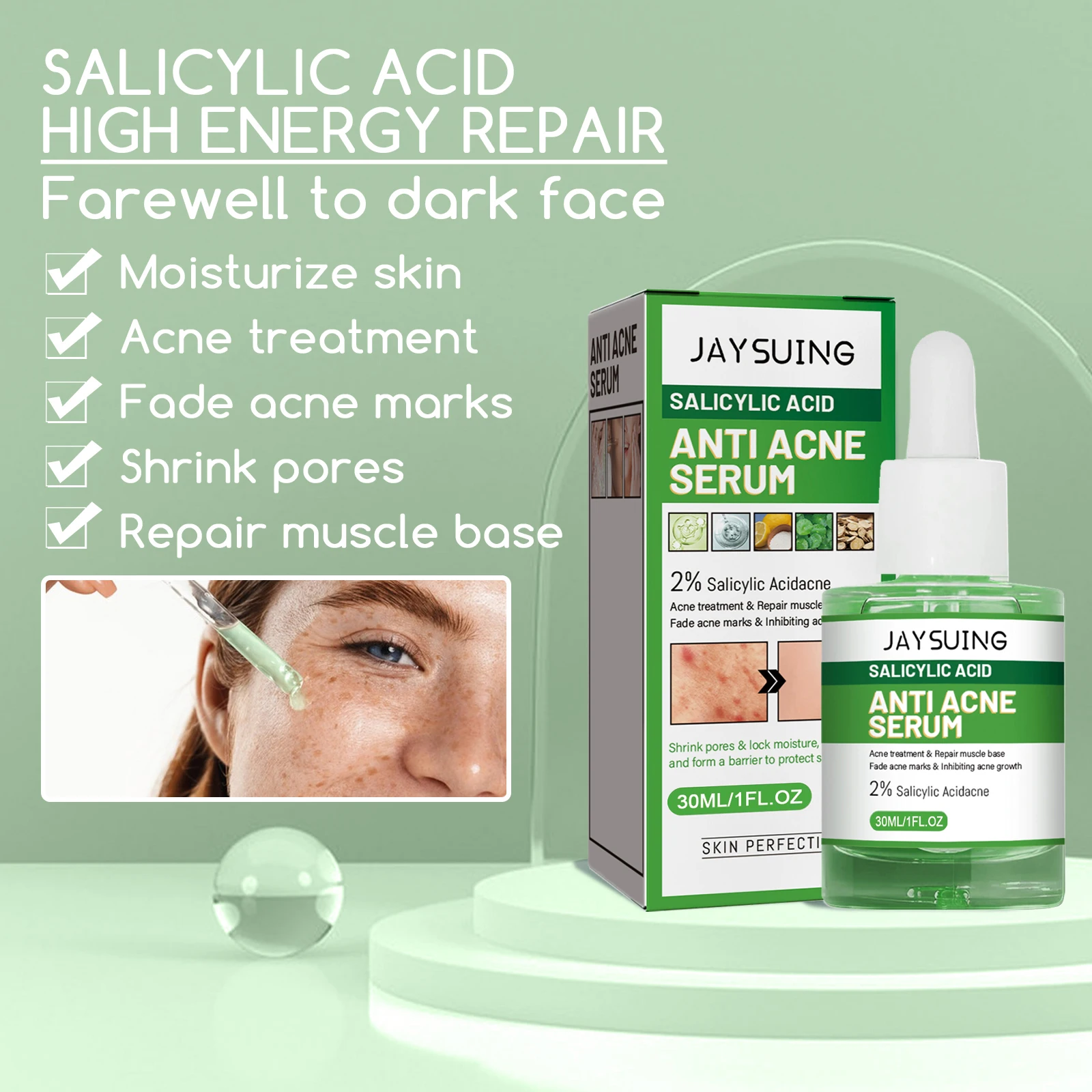 Salicylic Acid Anti Acn-e Face Serum Hydrating Fader Acne Mark Pimple Blackhead Removal Shrink Pores Oil Control Facial Essence