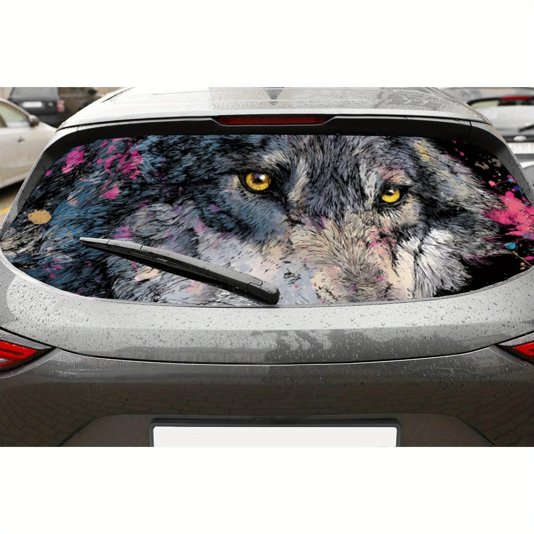 

Виниловая наклейка на заднее окно автомобиля с серыми волками и розовыми чернилами, модная автонаклейка, водонепроницаемая самоклеящаяся и устойчивая к царапинам