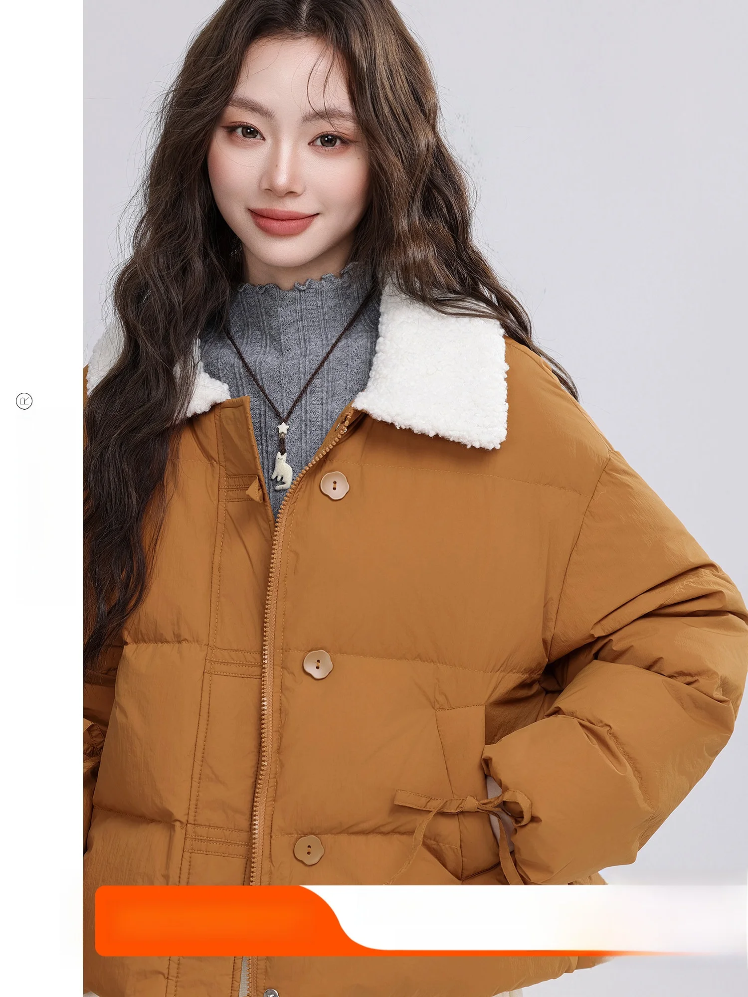 

Lightweight Compact Korean Style Women's down Jacket Collar Casual Warm Polyester Fiber Zipper Closure Long Sleeves