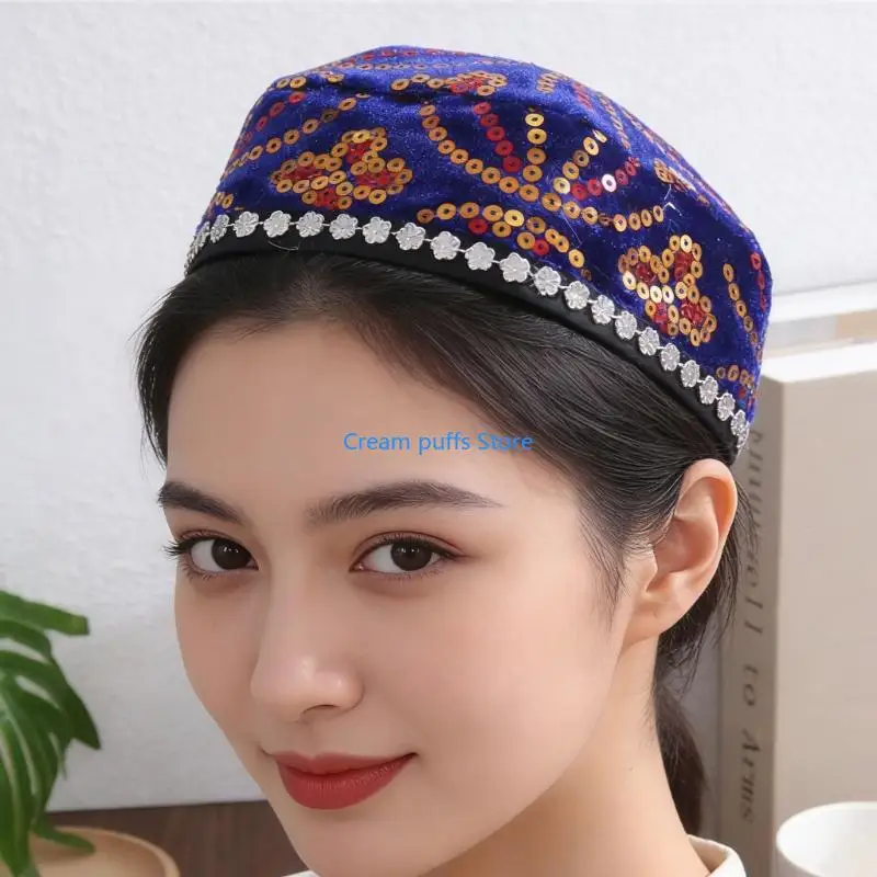 50LE Lightweight Breathable Six Panel Hat With Traditional Sequins Costuem Hat