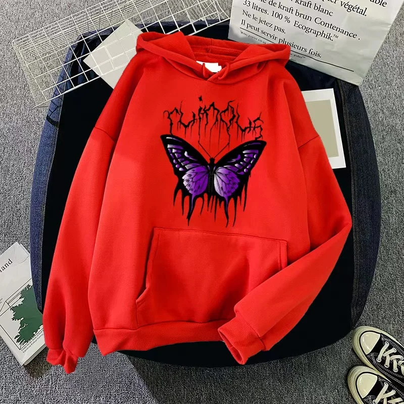 2024 Creative Butterfly Image hoodie top for autumn and winter simple style long sleeved hoodie with hat for men and women coupl