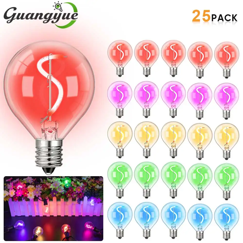 

G40 Christmas Light Bulb E12 Multicolor Globe Replacement Bulbs 1W Clear Glass 2200K String Lights Bulb for Indoor Outdoor Decor