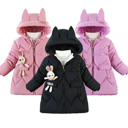 2023 Girls Jacket 2-5 Years Girls Cartoon Rabbit Hooded Outerwear High Quality Coats Winter Children Birthday Party Warm Jackets