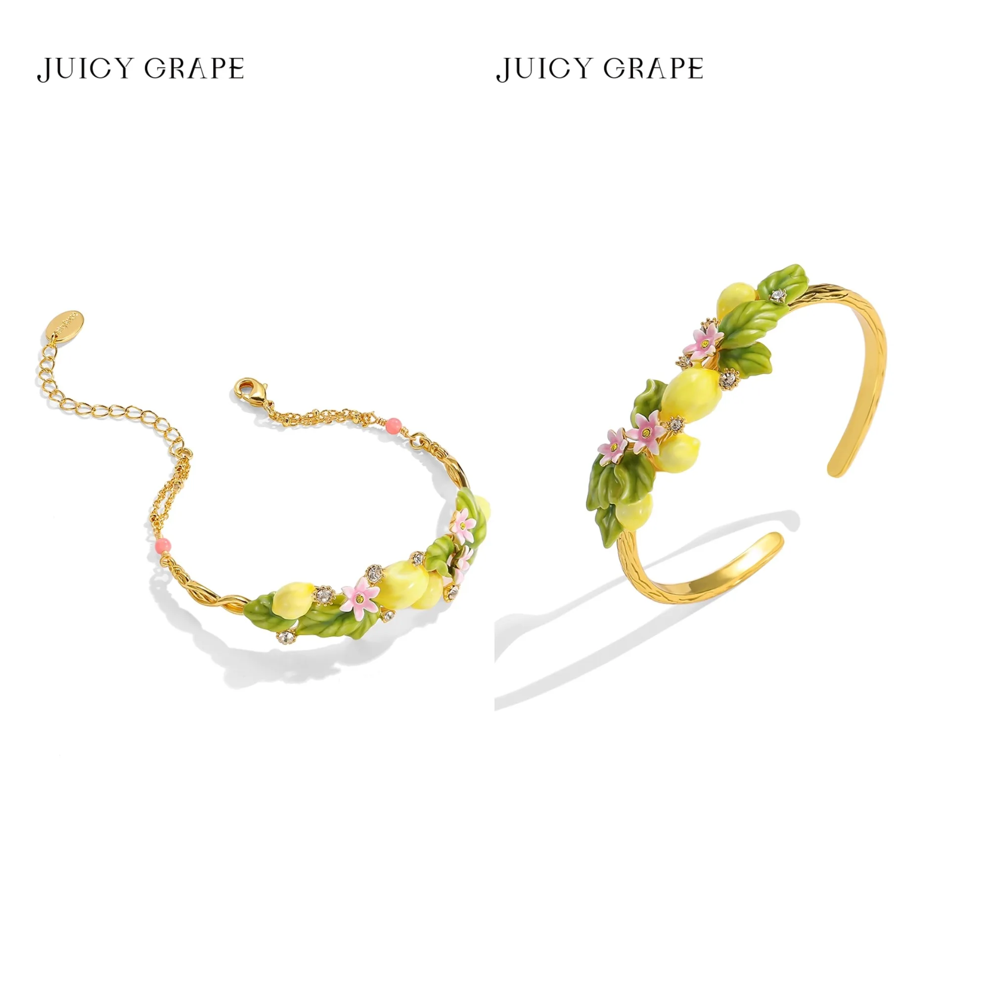 

Позолоченный эмалевый браслет Juicy Grape с лимоном, регулируемый, в стиле бохо, летнее украшение, с подвесками в виде желтых фруктов и цветов, подарок для женщин