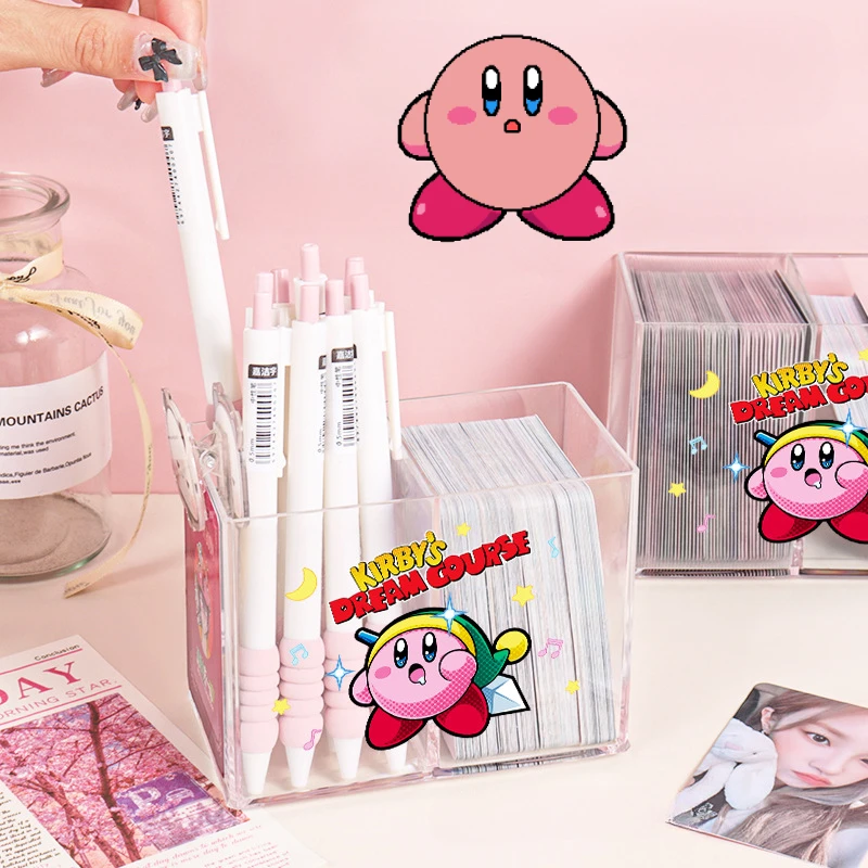 Kirby Acrylic Storage Box Desktop Cosmetics Transparent Double Compartment Ornament Containers Organizer Box Student Pen Holder
