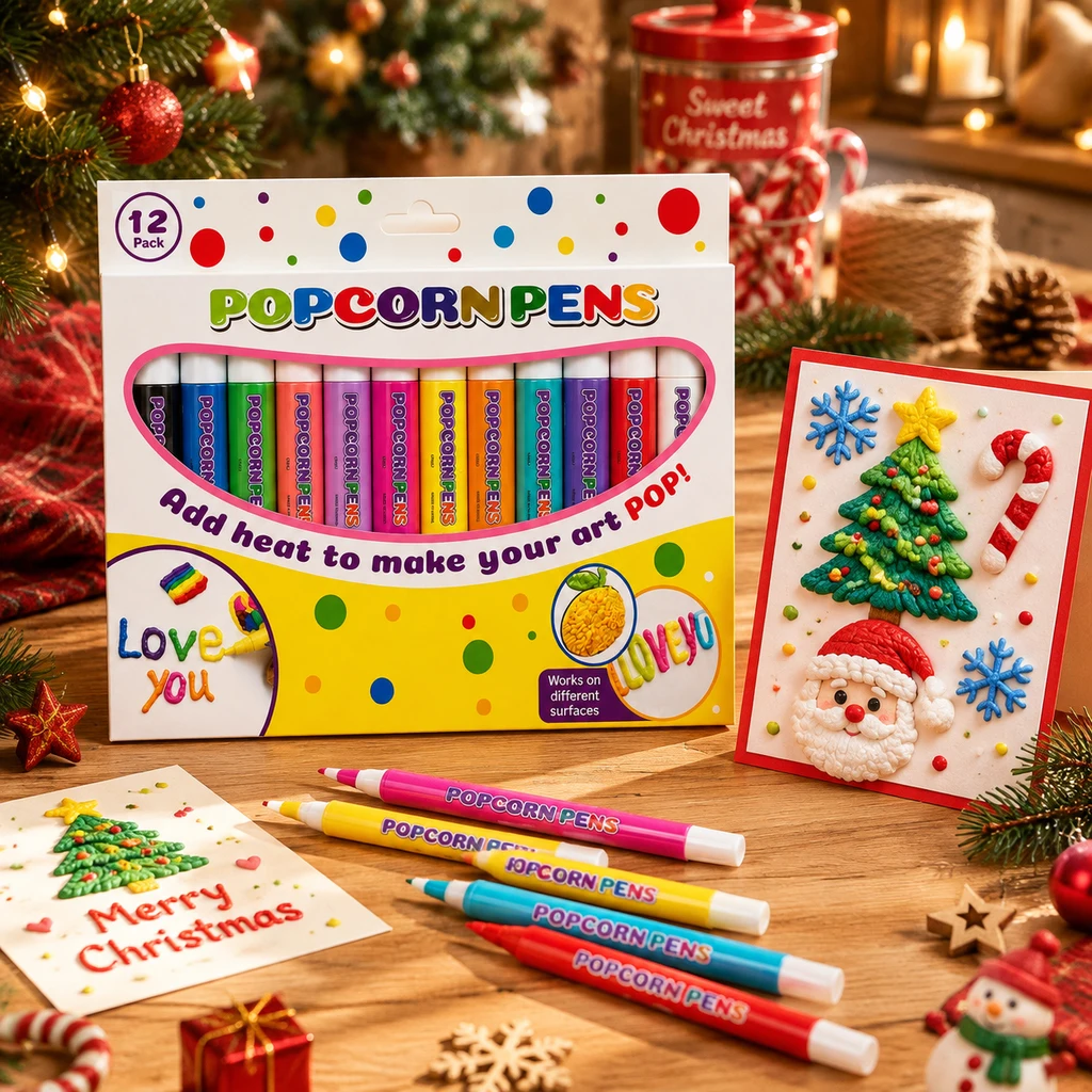 Creative Popcorn Pen Set DIY Handmade 3D Craft Decorating Pen for Notebooks Greeting Cards Drawing Doodle Stationery Kit 6/12pcs