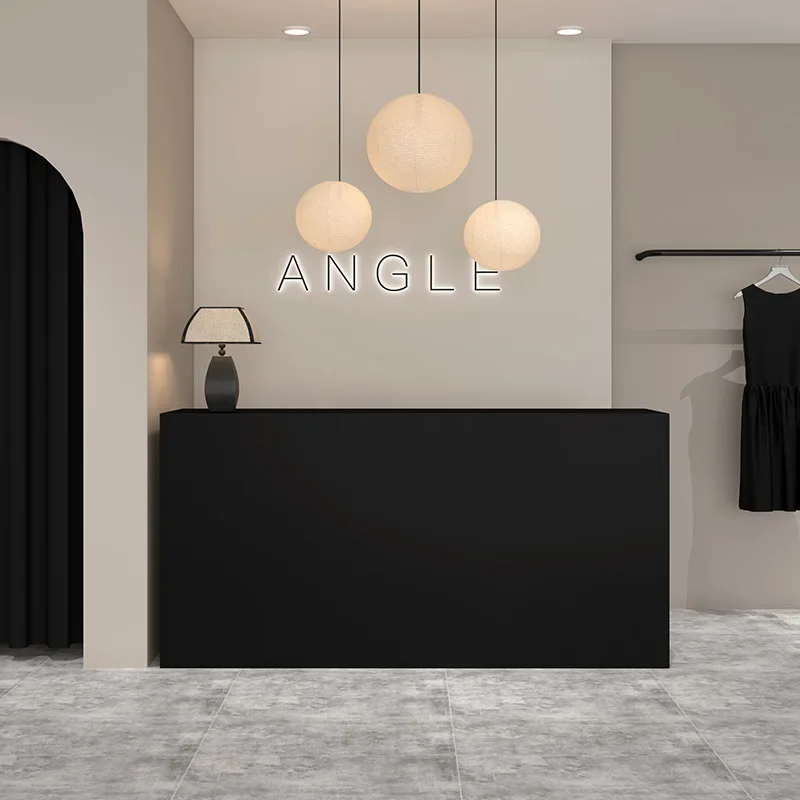 Outfit Shop Simple Reception Desk Baking Paint Black Minimalism Corporation Counter Storage Office Furniture Receptionsdisk FYRD