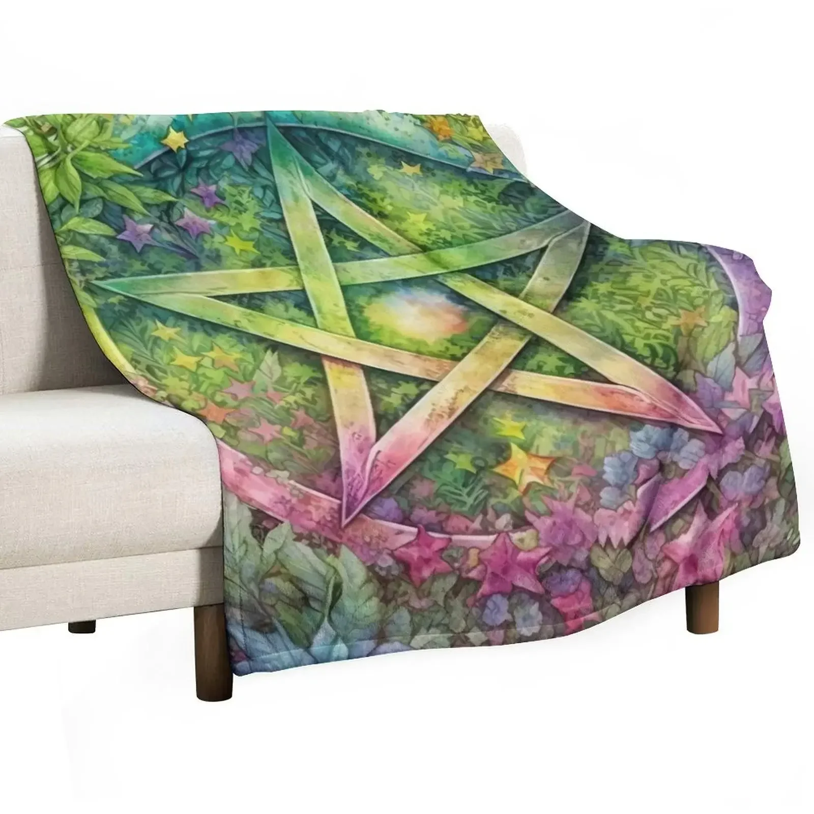 

Pentacle - Botanical Flower Garden Wiccan Pagan Pentagram Throw Blanket Bed Fashionable Sofa Quilt Shaggy Blankets