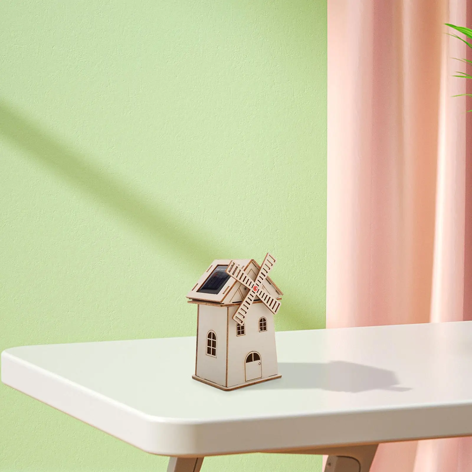 Moinho de vento de madeira modelo de casa pintável movido a energia solar kit de artesanato diy brinquedo inacabado decoração vintage projeto científico