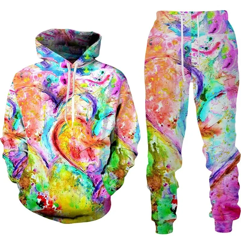 New sweet Love Heart Hoodies 3D Print Tracksuit Sets Casual Hoodie Pants Two piece set fashion Men Sweatshirt 2pc Set sweat Suit