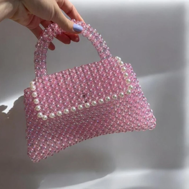 

Ins Design Handmade Beaded Handbags for Women Pink Girl Exquisite Pearl Women's Bag 2025 Customizable Color New Style Bags