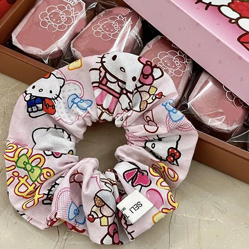 Sanurgente-Grand chouchou imprimé Hello Kitty pour filles, ULà cheveux de chat de dessin animé, vêtements de sauna pour filles, Kawaii Anime, mignon, doux, cœur