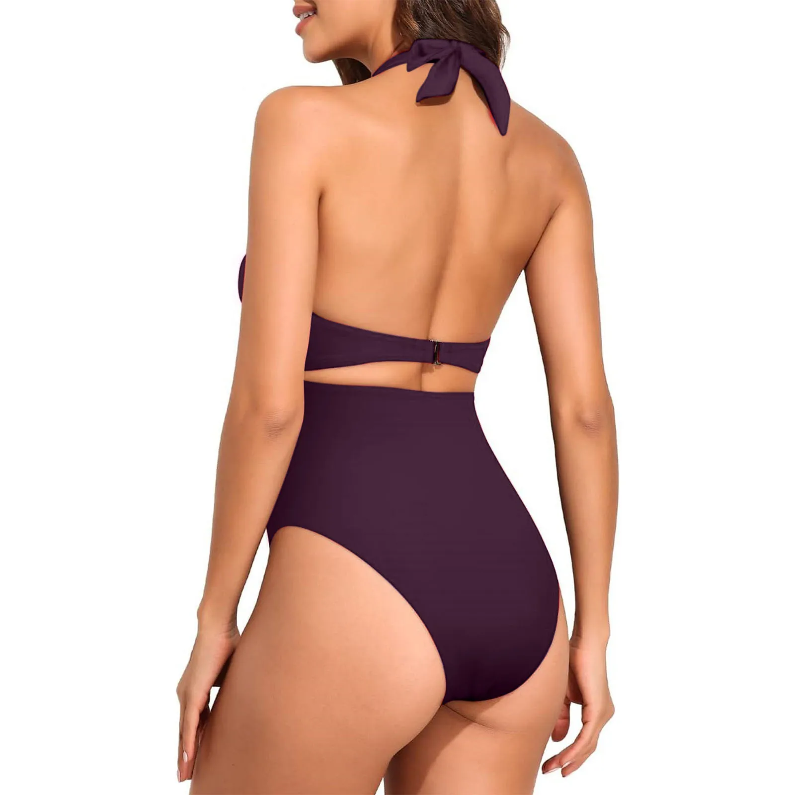 Maillot de bain une pièce avec soutien-gorge rembourré pour femmes, monokini uni, décolleté plongeant en v, imprimé, pour la plage, nouvelle collection été 2024