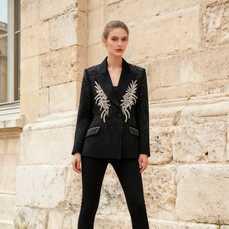 

Женский осенний костюм со стразами, пальто, уличная одежда, пригородная куртка в индивидуальном стиле, модная верхняя одежда для женщин