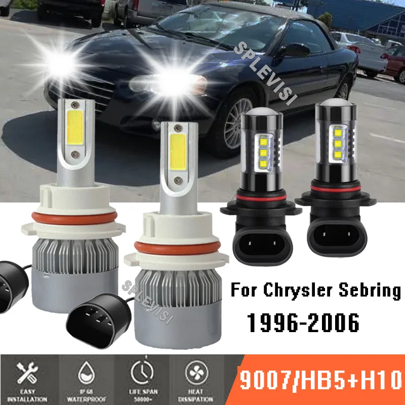 

4x 9007 LED Headlight High/Low Beam+9145 Fog Lights 6000K Upgrade Set for Chrysler Sebring 1996-2006 1997 1998 1999 2000 2001