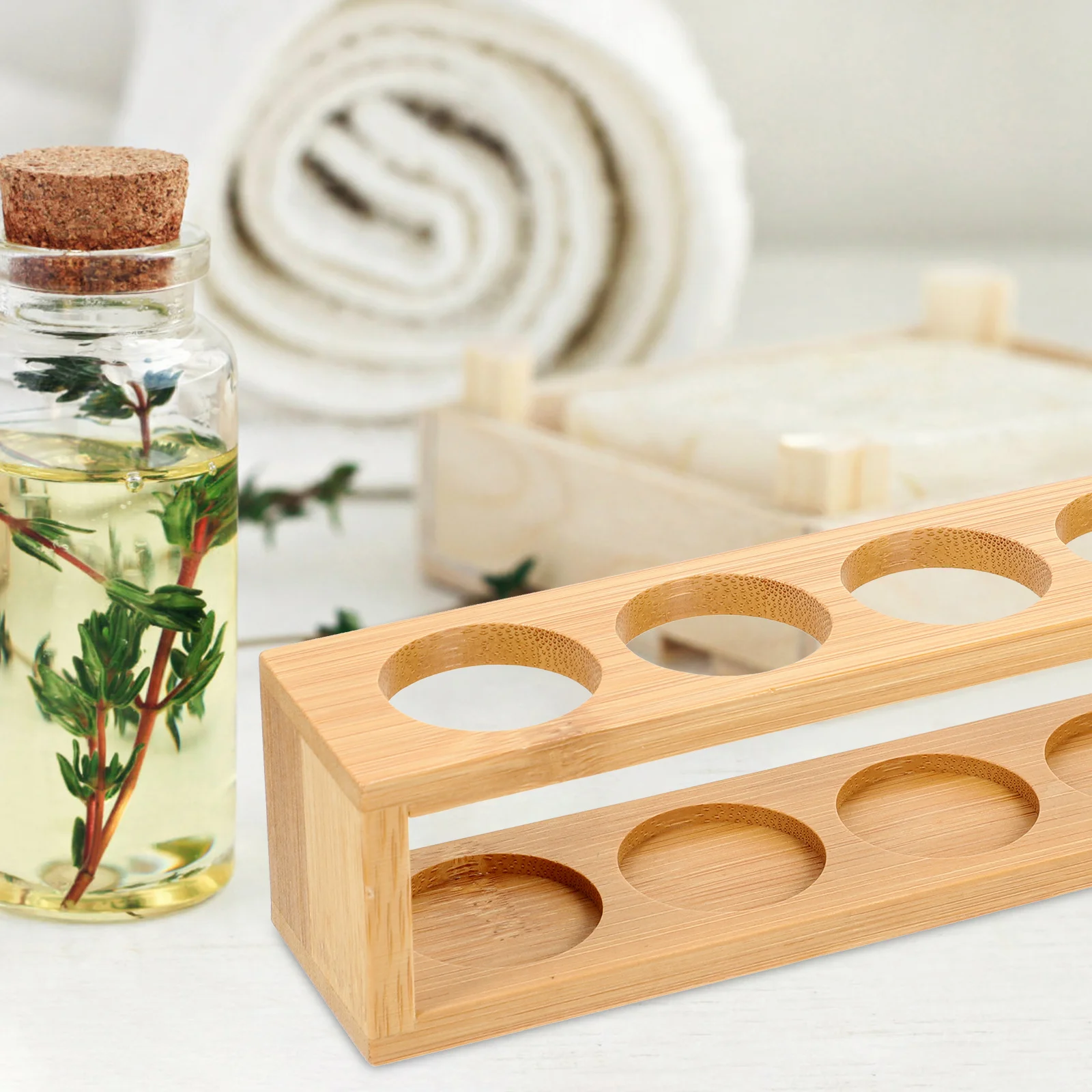 

1Pcs Essential Oil Display Shelf 5-Slot Organizer Solid Wood Storage Holder Anti-Collision Wear-Resistant