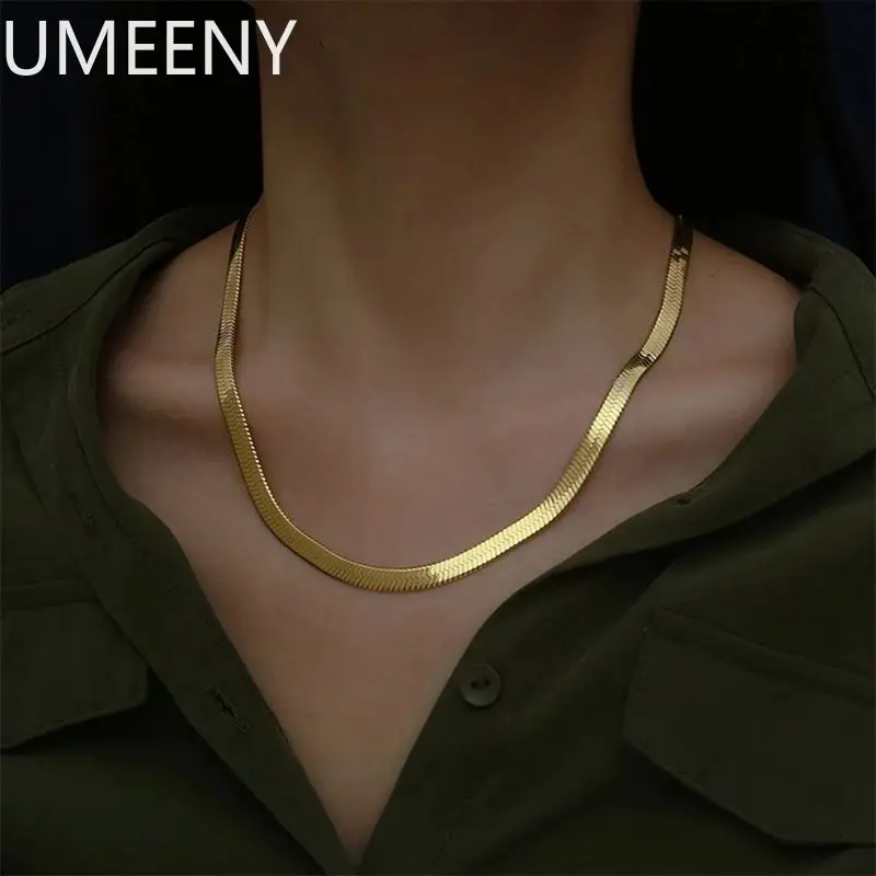 925 Sterling Silver 18K Gold Plated 4MM Flat Chain Necklace for Women Luxury Fine Jewelry Clavicle Chain Wedding Gift Choker