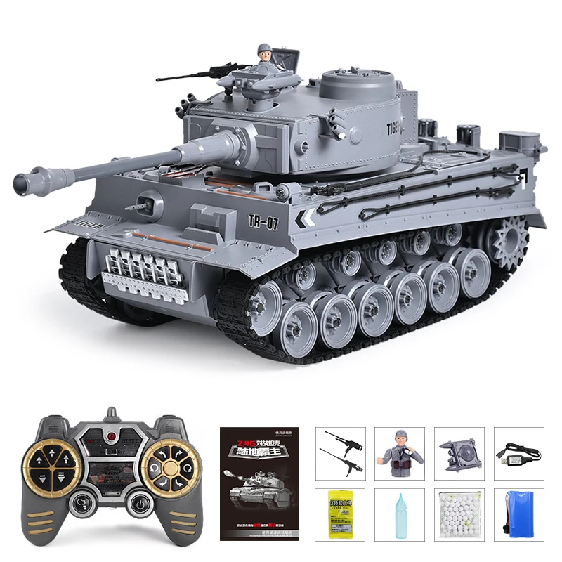 RC Tank Shoot Bullet Smoking Infrared Remote Control Tank Toy Tiger Military Model Vibrating Recoil With Sound LED Boy Gift