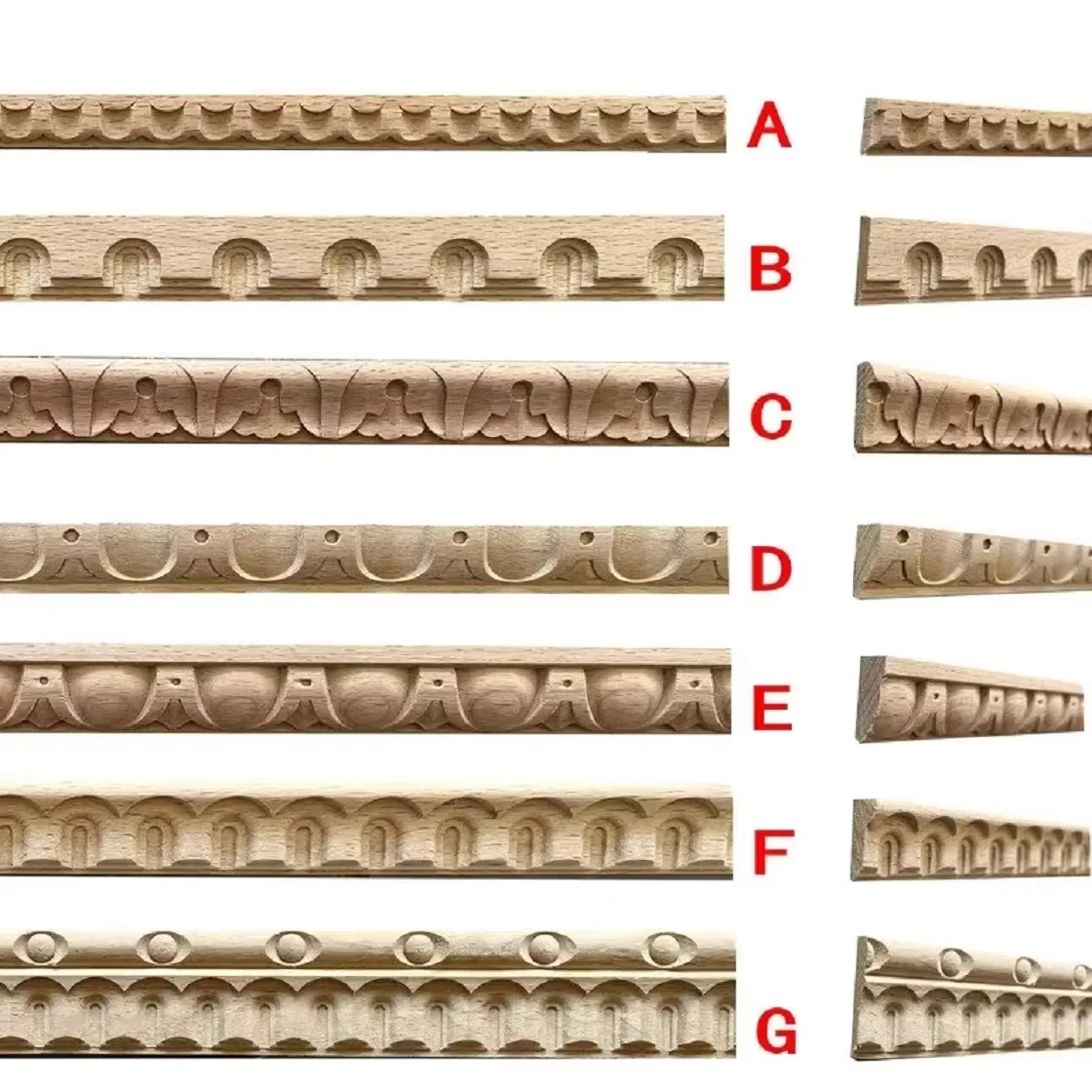 Natural Log Carved Solid Wood Strip Decoration, Cabinet Door Opening Shaped Solid Wood Strip