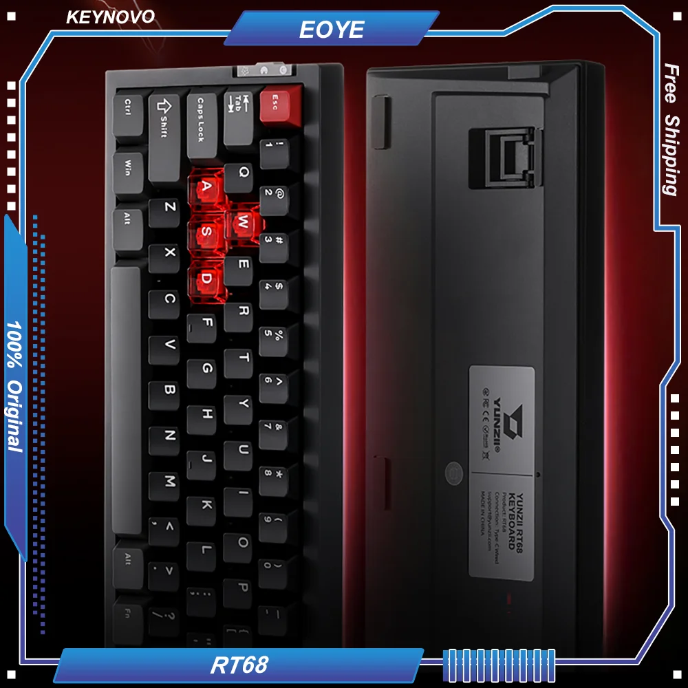 KEYNOVO RT68 Magnetic Shaft Mechanical Keyboard Type-C 65% Layout Portable Web Drive RT Adjustable Keystroke Gasket FPS Gaming