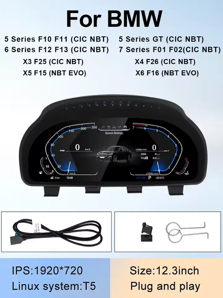 12.3'' LCD Digital Instrument Cluster For BMW 5 6 7 Series X3 X4 X5 X6 F10 F01 F02 F25 F15 CarPlay Dashboard Virtual Cockpit