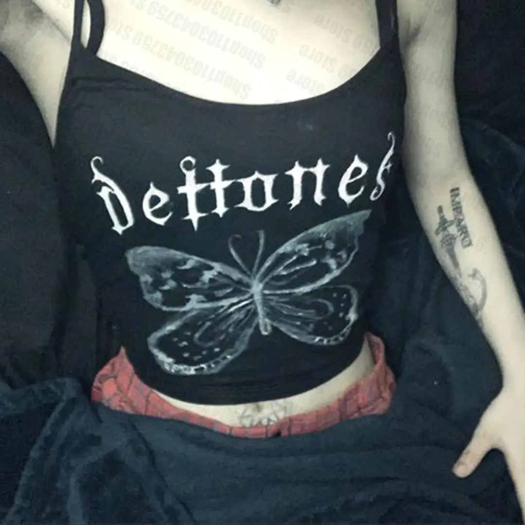 Débardeur sans manches avec graphiques de figures esthétiques, haut court gothique Vintage, vêtements de rue, T-shirt Grunge, vêtements vintage Y2k
