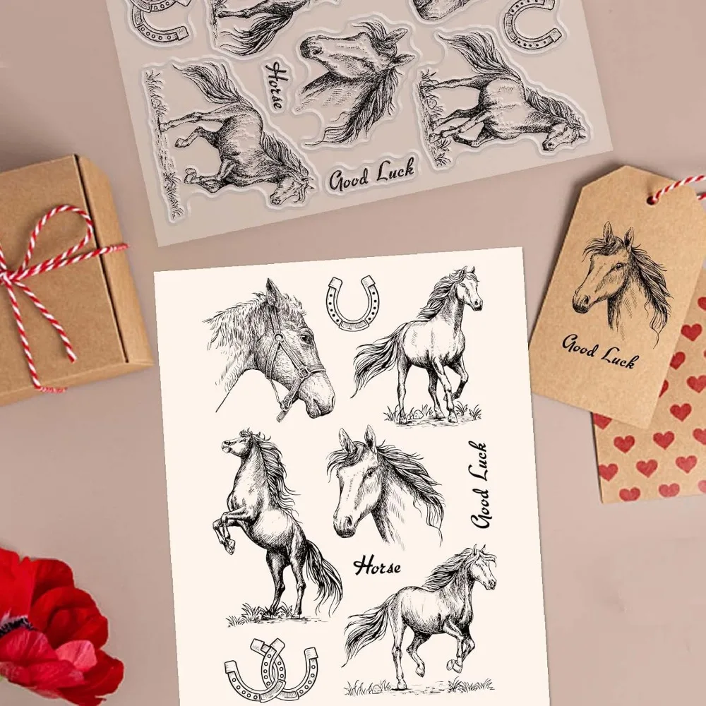 Horses Clear Stamps Horses U-Shaped Hooves Transparent Silicone Stamp Rubber Stamp for Scrapbooking Birthday Photo Album